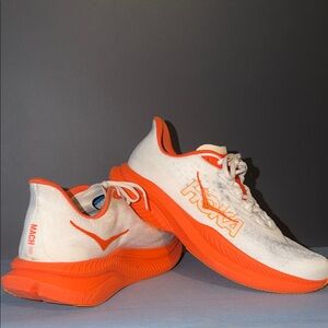 Hoka White and Bright Orange Mach 6 Sneakers Size 13